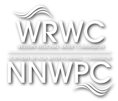 Logo for both the Western Regional Water Commission and the Northern Nevada Water Planning Commission with white text and shaded.