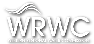 Logo in white with shaded background for the Western Regional Water Commission.