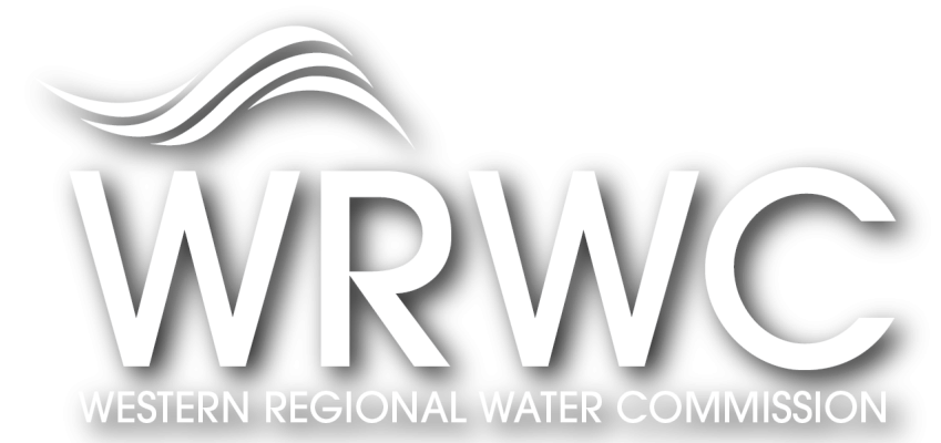 Logo in white with shaded background for the Western Regional Water Commission.